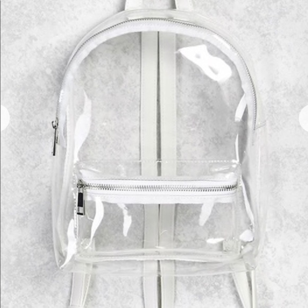 Faux leather trim clear backpack